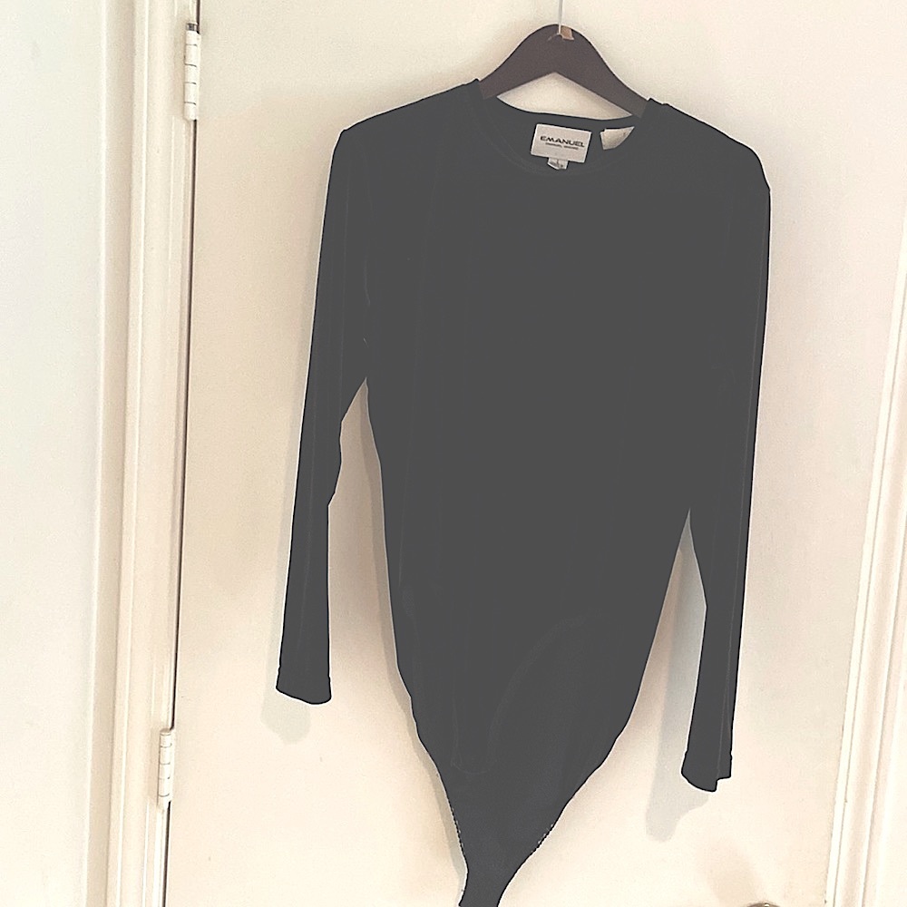 Ungaro Black long sleeve  velvet round neck bodysuit.